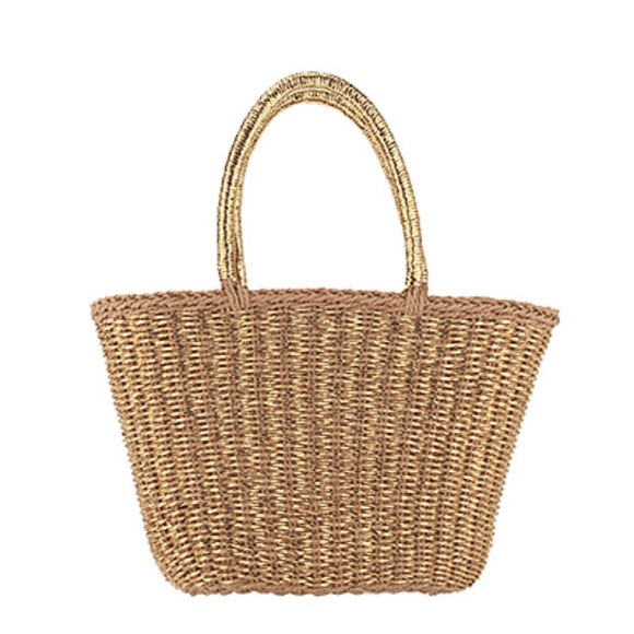 Metallic Straw Shopper Tote - Picture 1 of 2